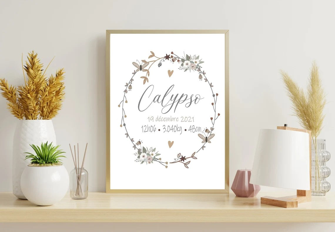 Affiche naissance personnalisée , affiche BOHO, cadeau de naissance A4