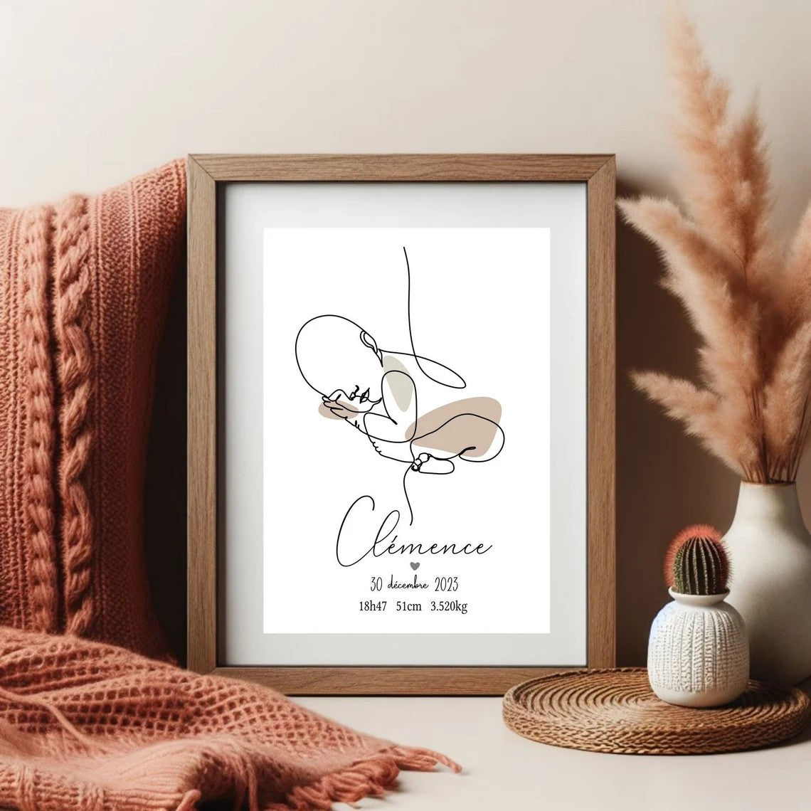 Affiche naissance personnalisée, affiche minimaliste, affiche line art A4