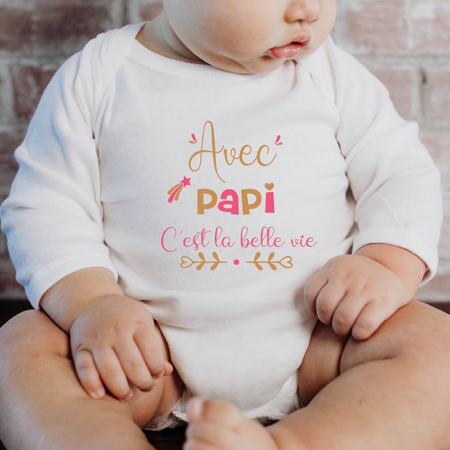 Body bébé "Avec papi c'est la belle vie " rose