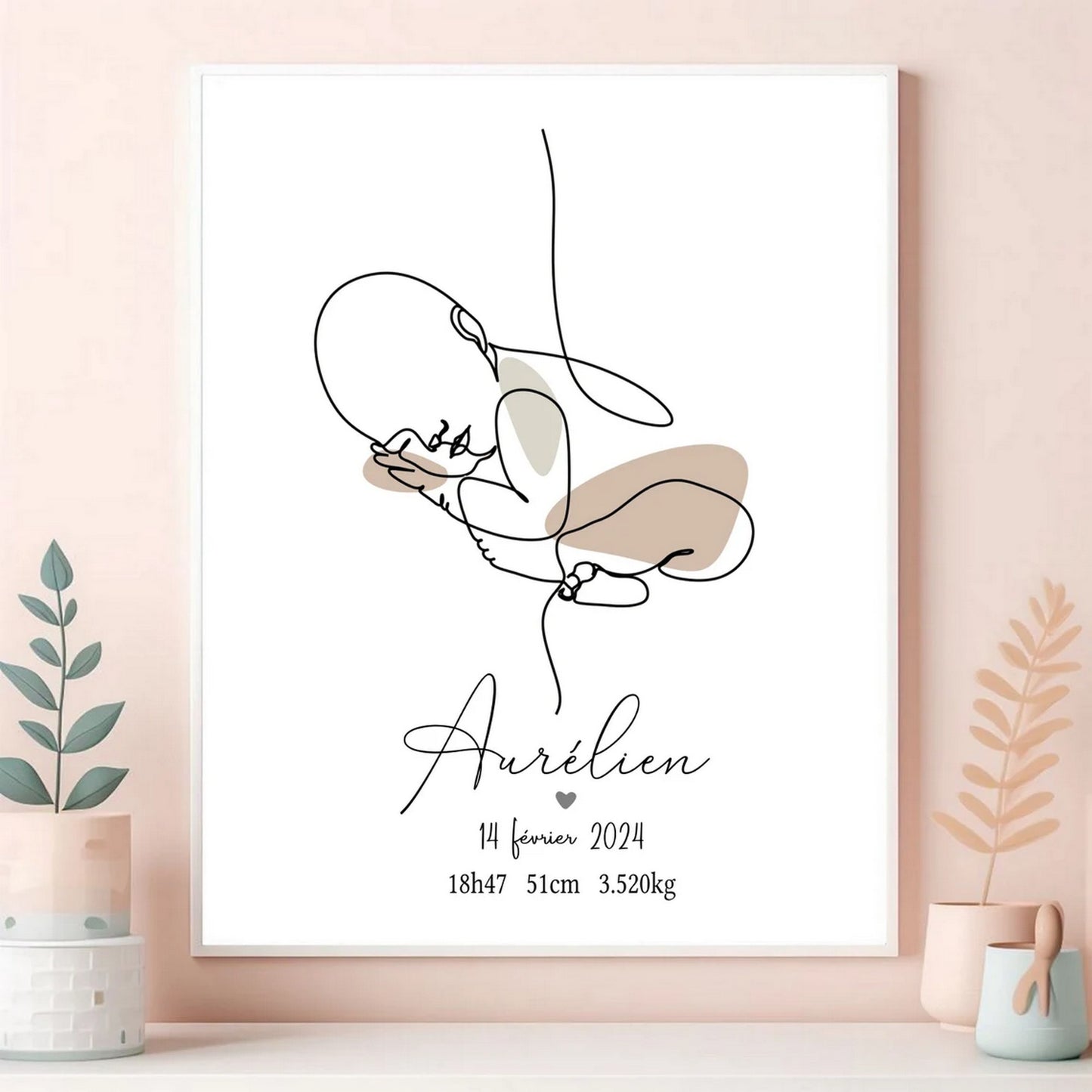 Affiche naissance personnalisée, affiche minimaliste, affiche line art A4