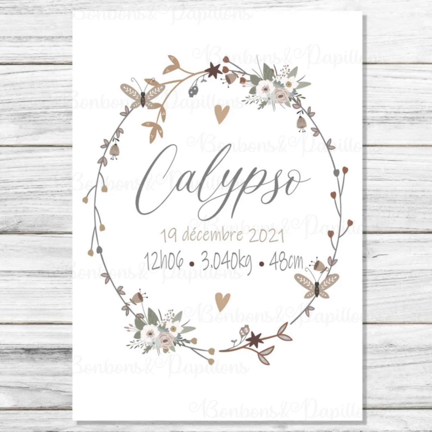 Affiche naissance personnalisée , affiche BOHO, cadeau de naissance A4