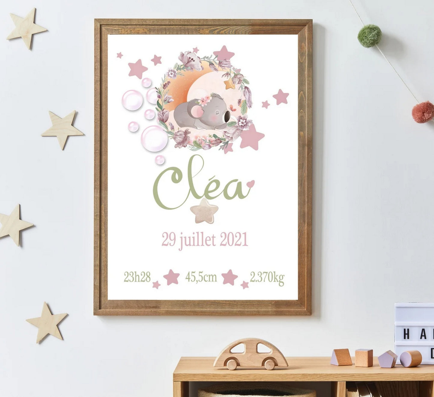 Affiche naissance personnalisée , affiche Koala, cadeau de naissance A4