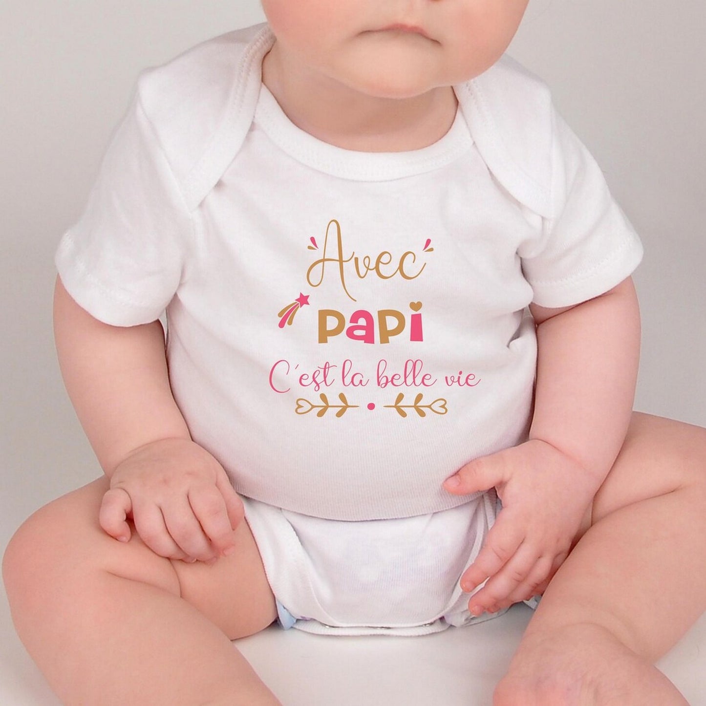Body bébé "Avec papi c'est la belle vie " rose