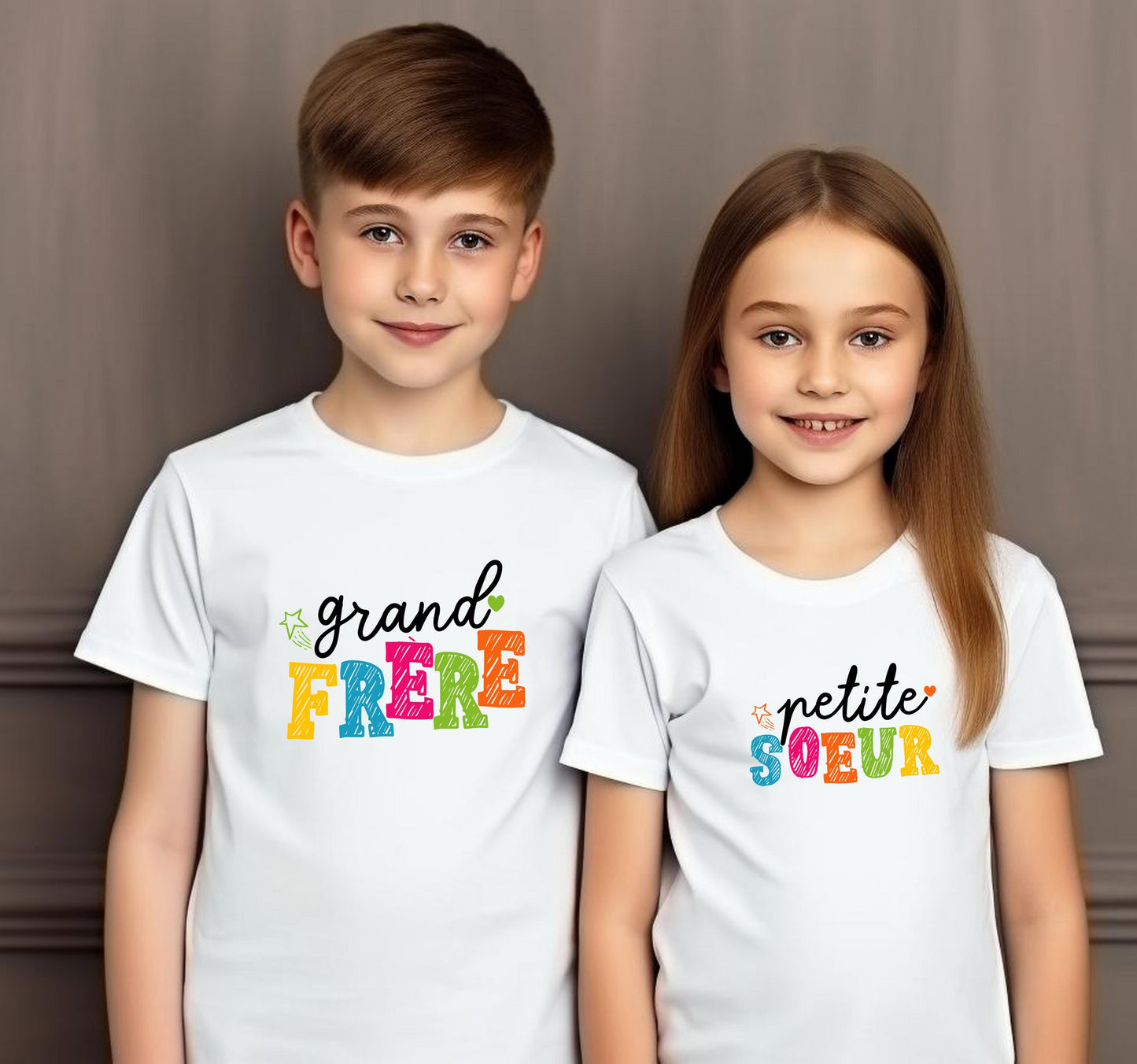 T-shirt duo enfant grand frère/ grande soeur / etc, blanc