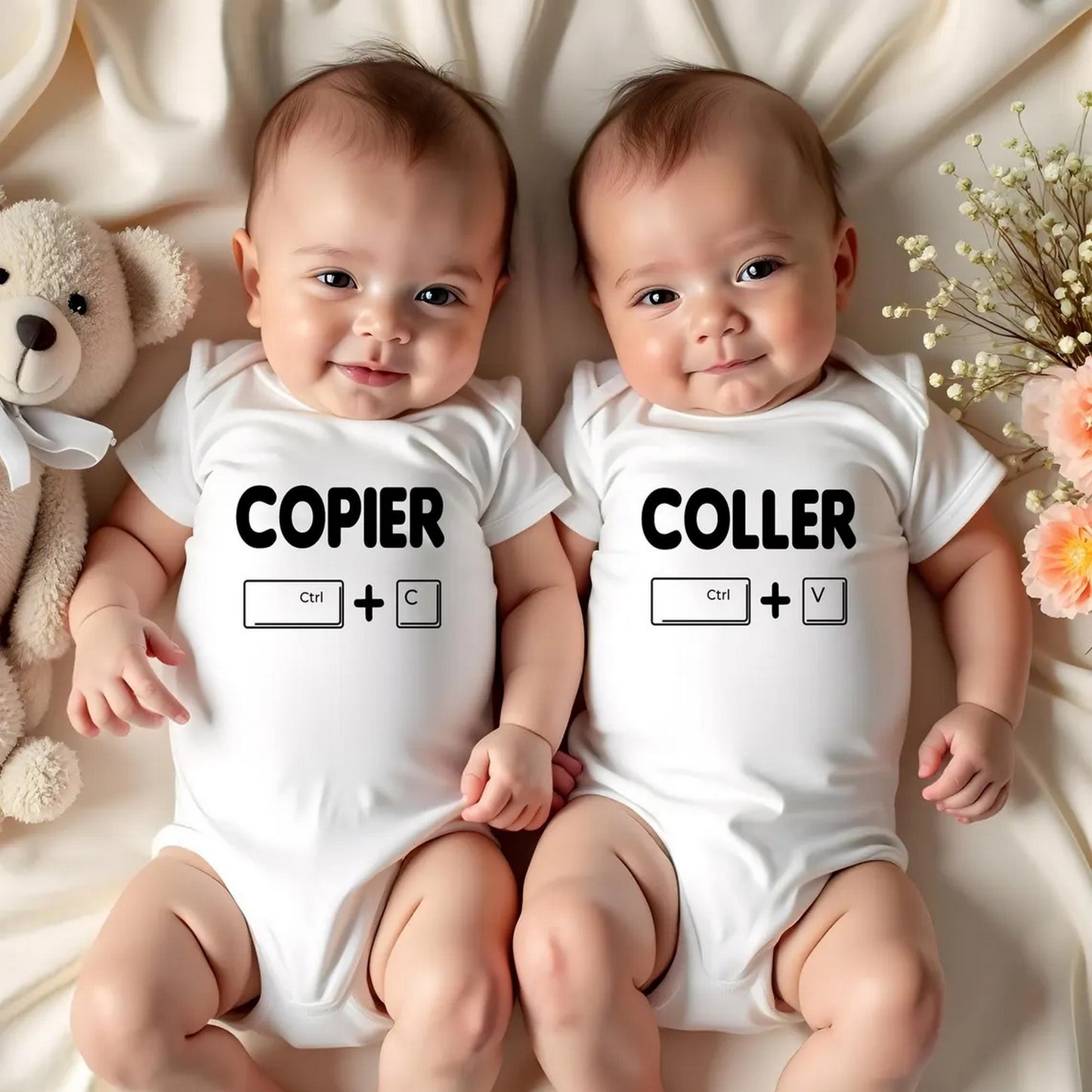 Body duo bébés jumeaux, "copier coller"