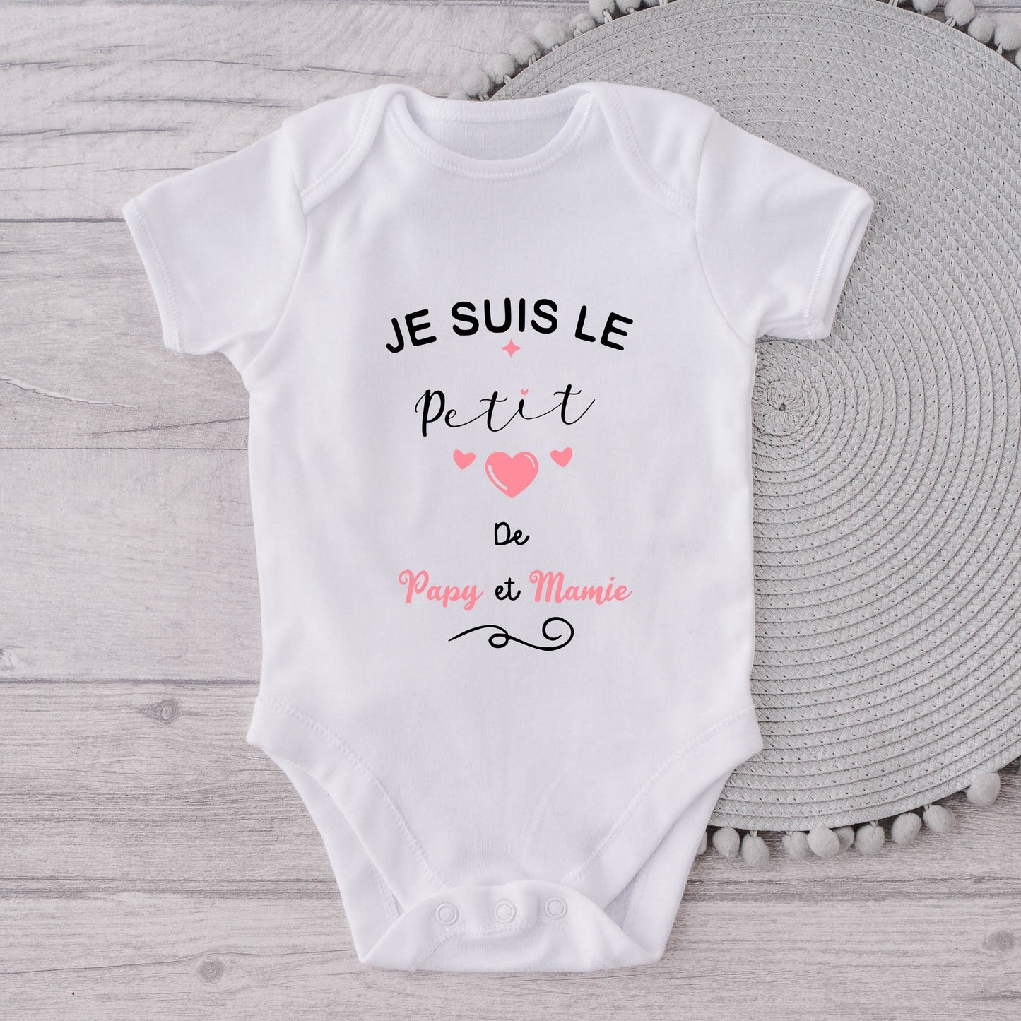 Body bébé personnalisé petit coeur de Papy et Mamie