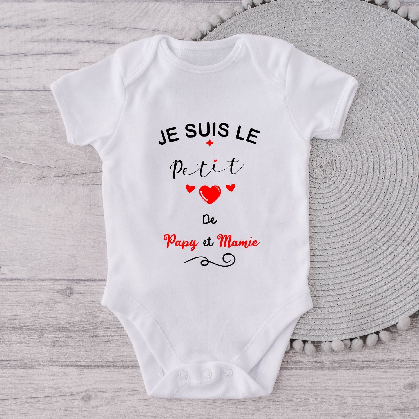 Body bébé personnalisé petit coeur de Papy et Mamie