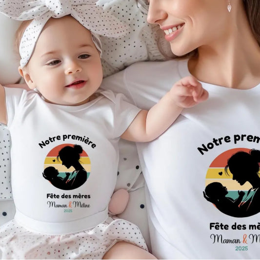 T-shirt duo maman  et body bébé , notre première fête des mères 2025