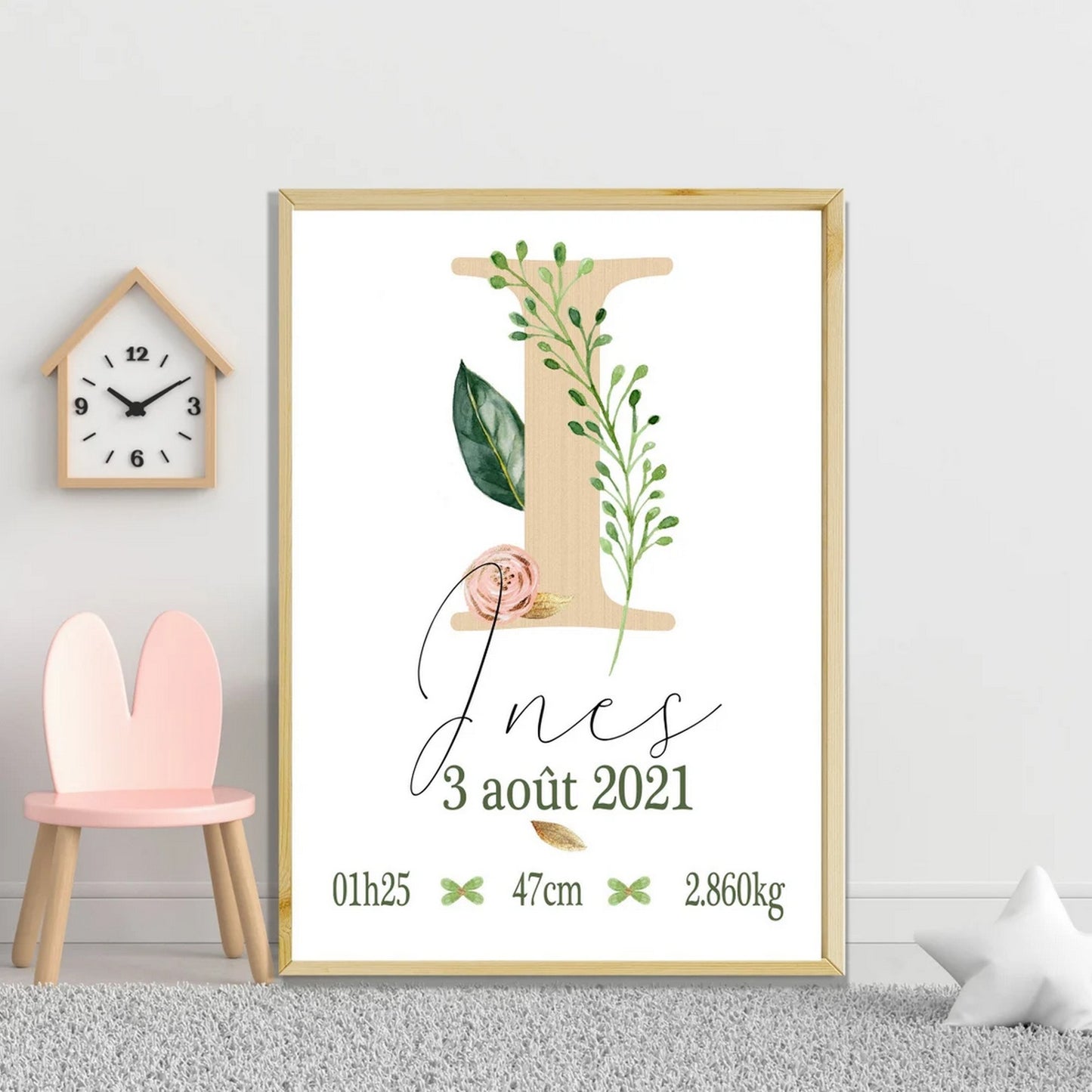 Affiche naissance personnalisée,Initiales, cadeau de naissance A4