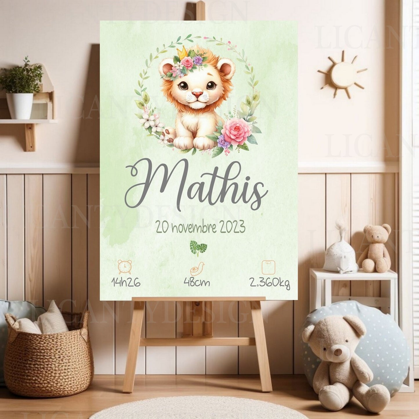 Affiche naissance personnalisée, affiche LION A4