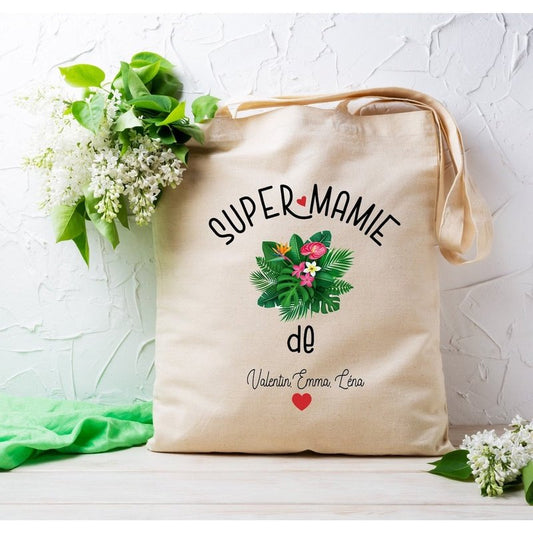 Totebag personnalisé super mamie tropical