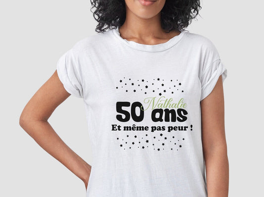 Tshirt personnalisé anniversaire de 20 ans à 90 ans même pas peur