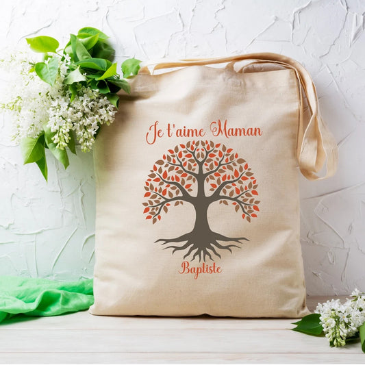 Totebag personnalisé arbre de vie "Je t'aime maman "